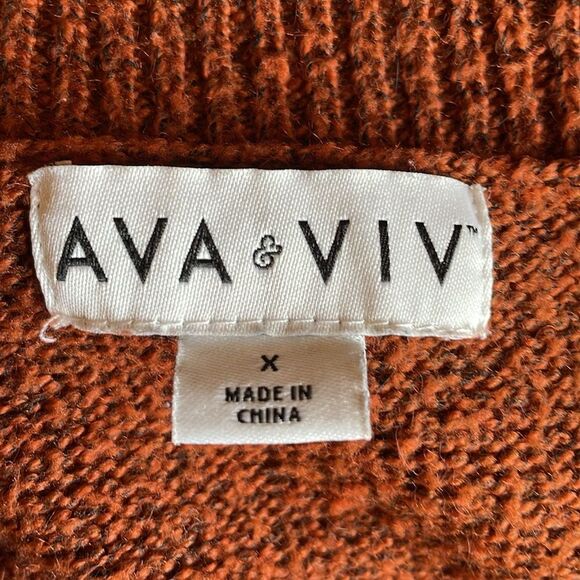 Ava & Vic Burnt Orange Cozy Knit Women's Pullover V-Neck Sweater (Size: 14) - Picture 7 of 11